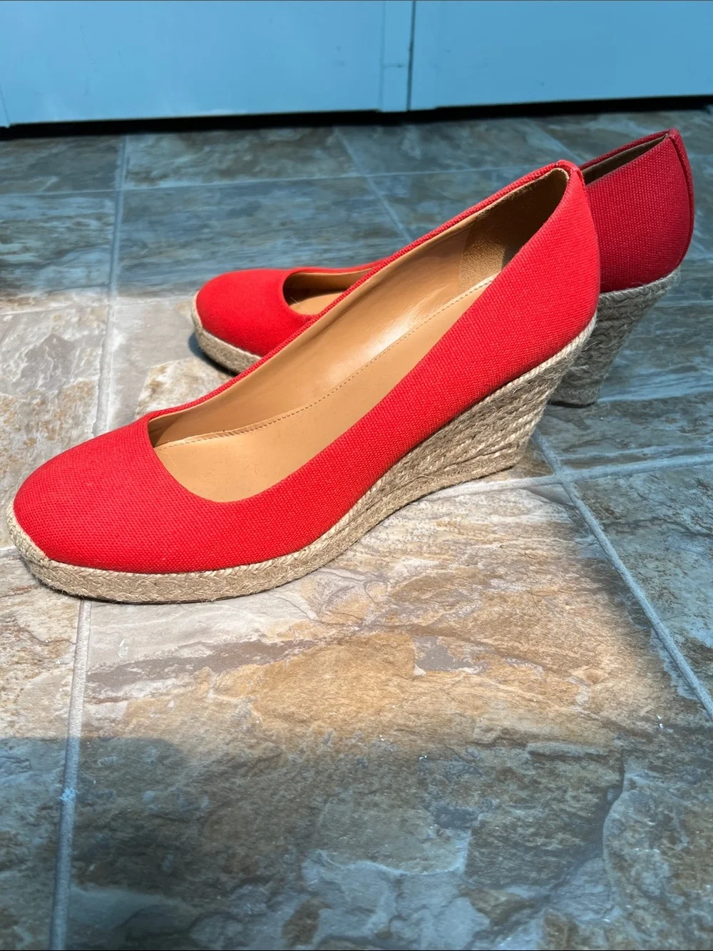 J. Crew Red Canvas Round-Toe Pumps